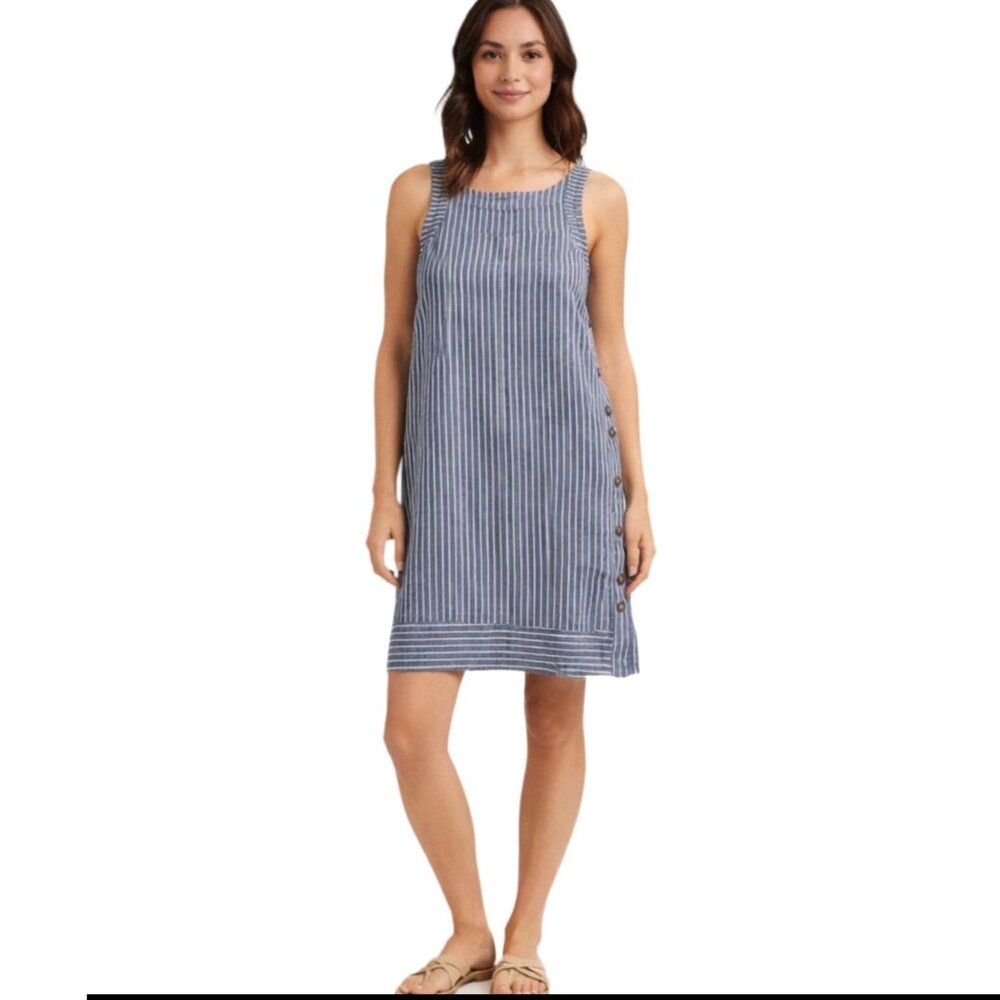 Cynthia Blue & White Striped Linen Blend Shift Dress S